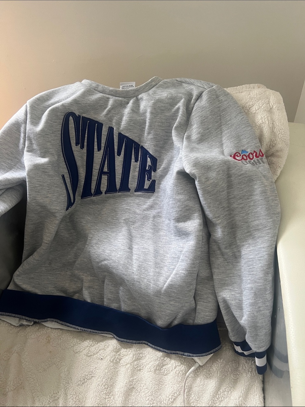Gildan Gray Crewneck Sweatshirt with Navy 'STATE' Graphic